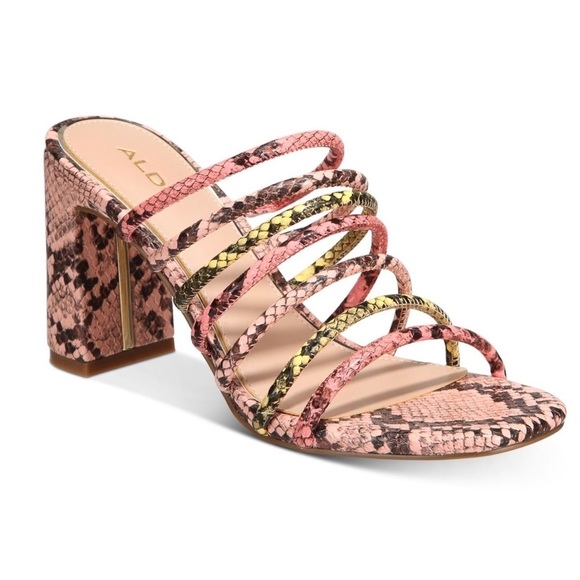 Aldo Shoes - ALDO Womens Pink Snake Print Strappy Trelidda Square Toe Slip On Sandals 7.5